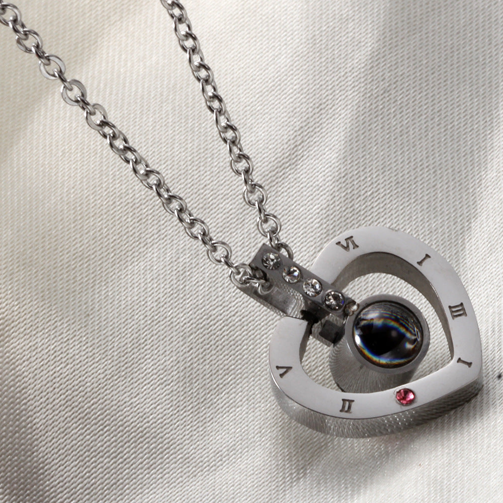Wholesale 100 languages I love you memory projection titanium steel necklace