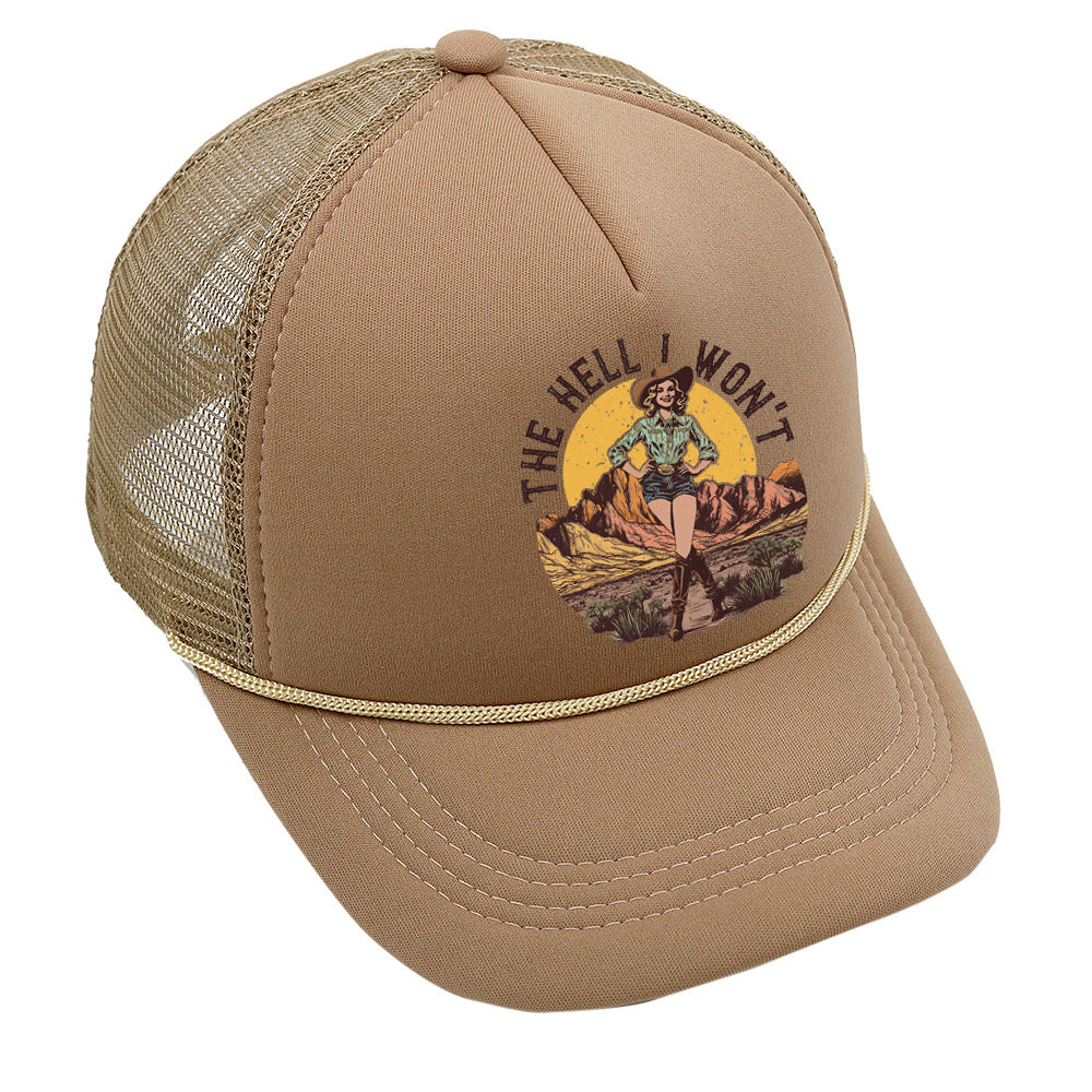 Wholesale Trucker Hat Western Style Cowboy Baseball Cap Printed Mesh Cap ACC-HT-HaiPu013