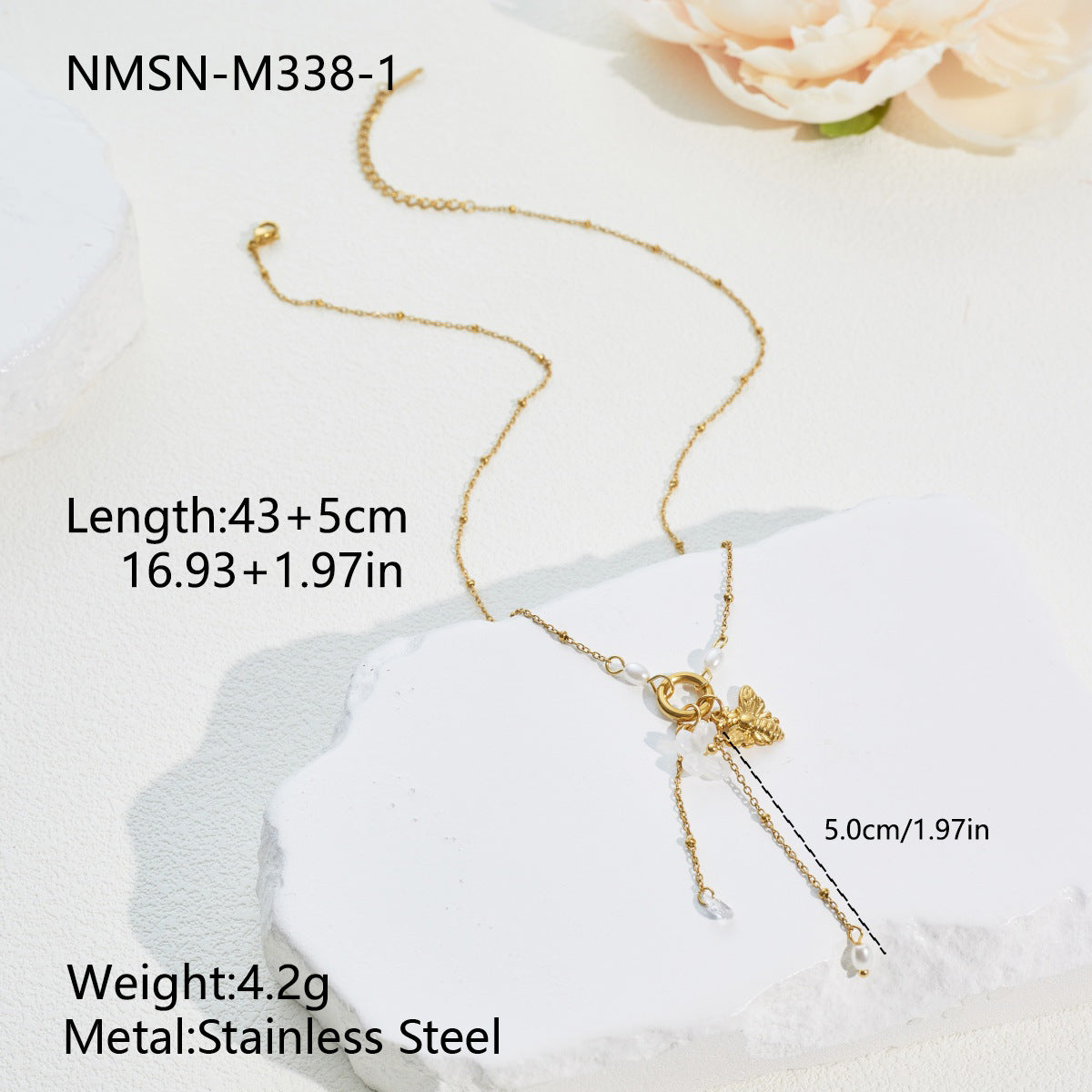 Wholesale Stainless Steel Bee,  Flower,  and Pearl Tassel Clavicle Necklace
