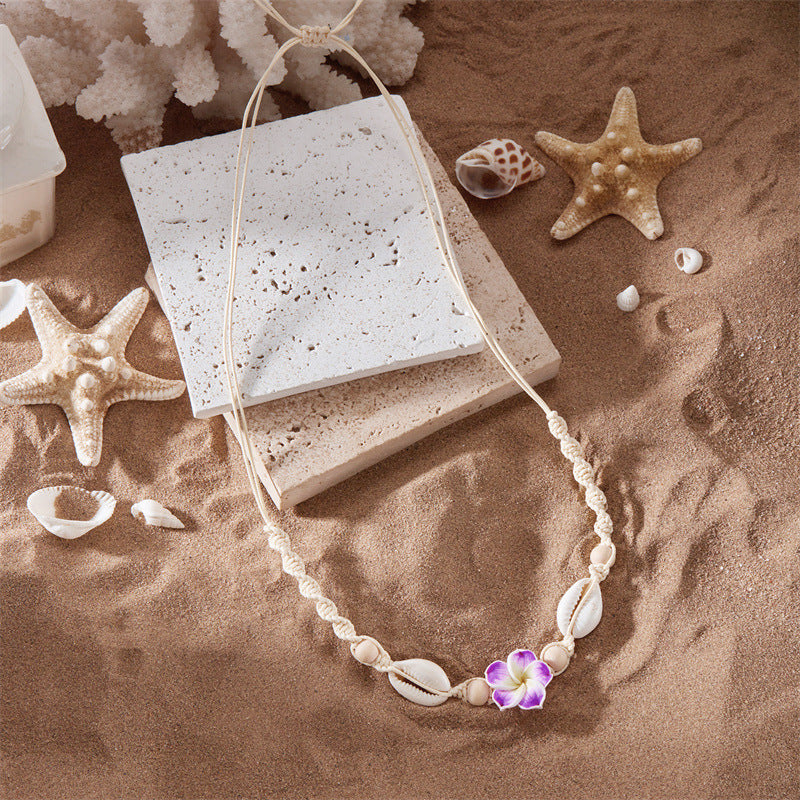 Wholesale Beach Shell Necklace High-grade Soft Pottery Flower Adjustable Woven Necklace