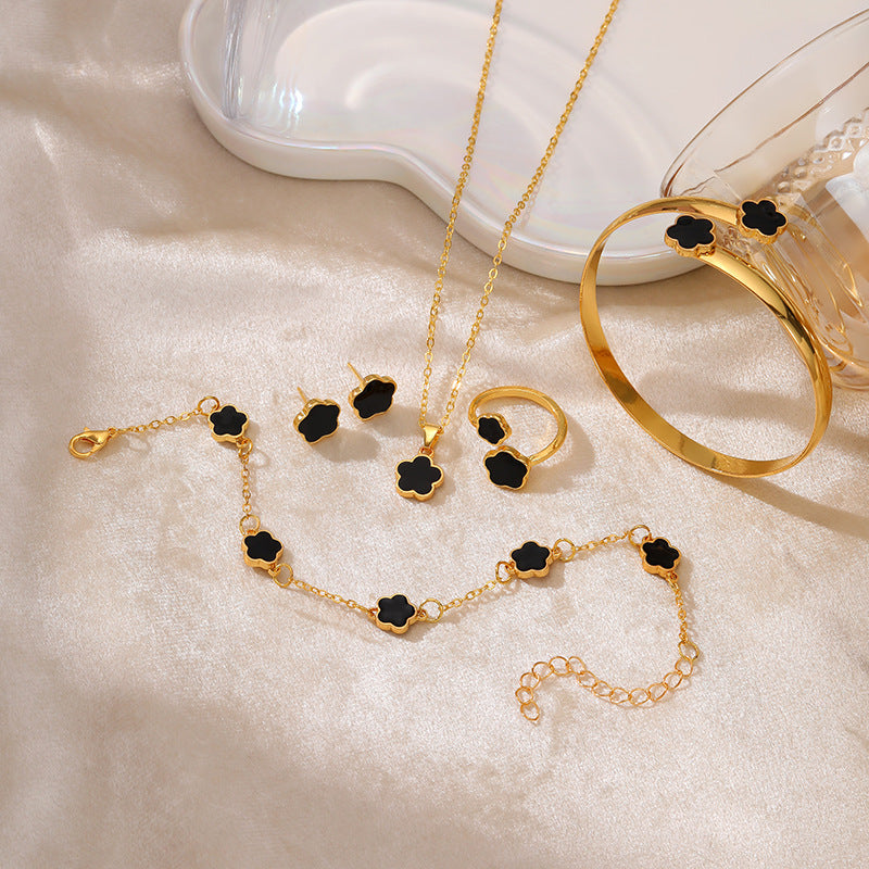 Wholesale Five Leaf Clover Lucky Flower Jewelry Set ACC-NE-YunJ009
