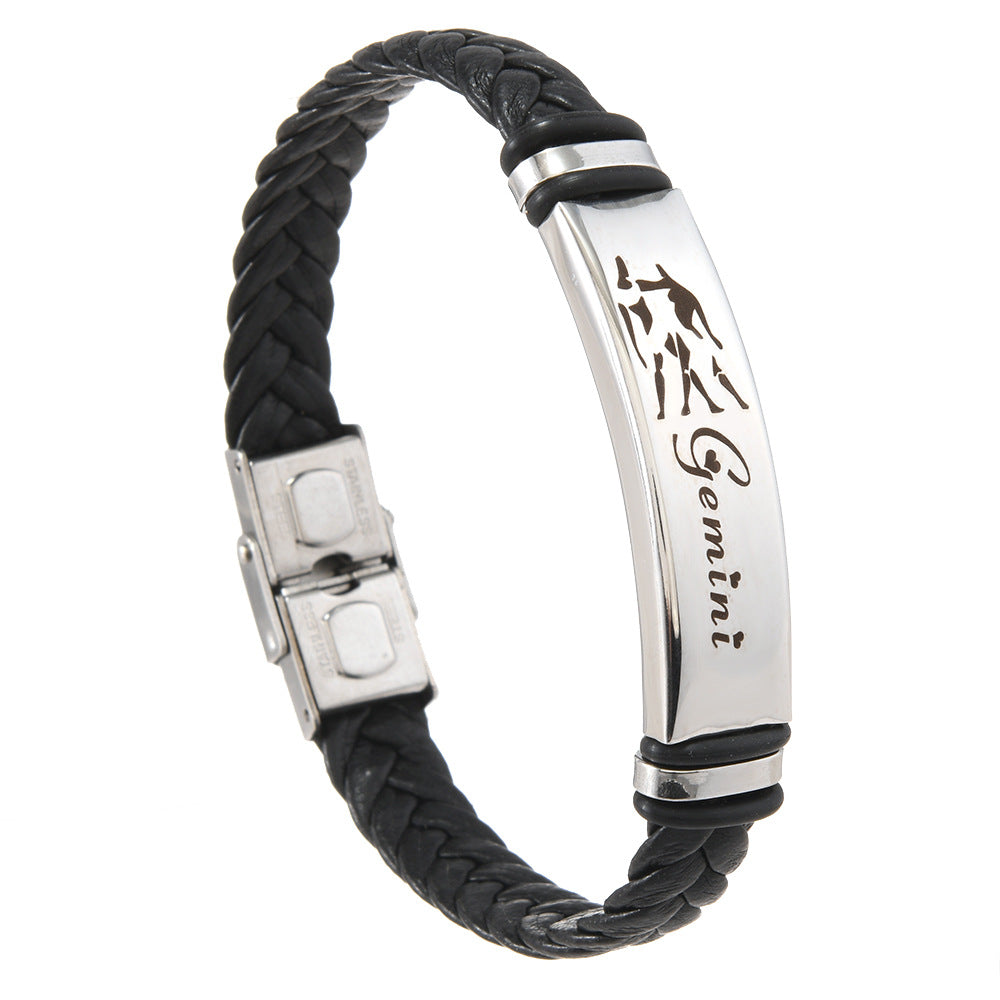 Wholesale  12 Constellation Bracelet Stainless Steel Leather Bracelet Jewelry