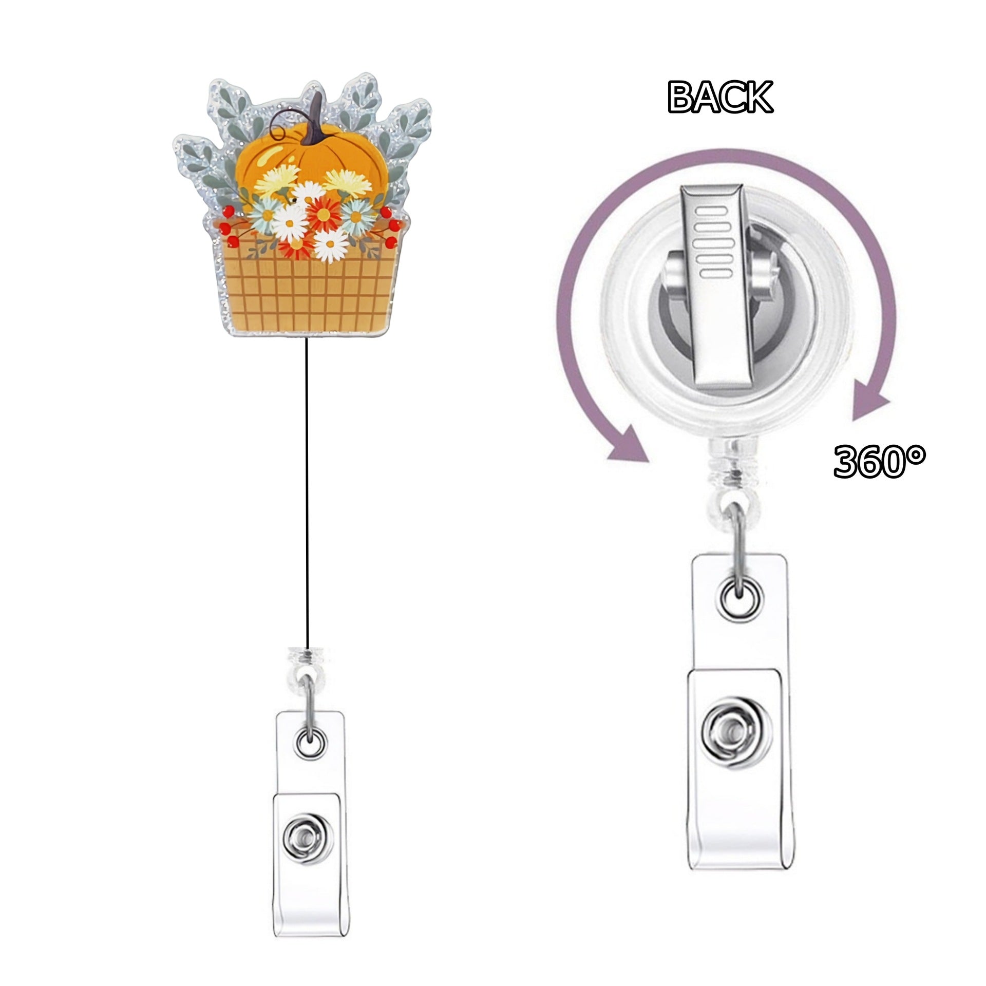 Wholesale Pumpkin Sunflower Acrylic Retractable Rotating Badge Keychain
