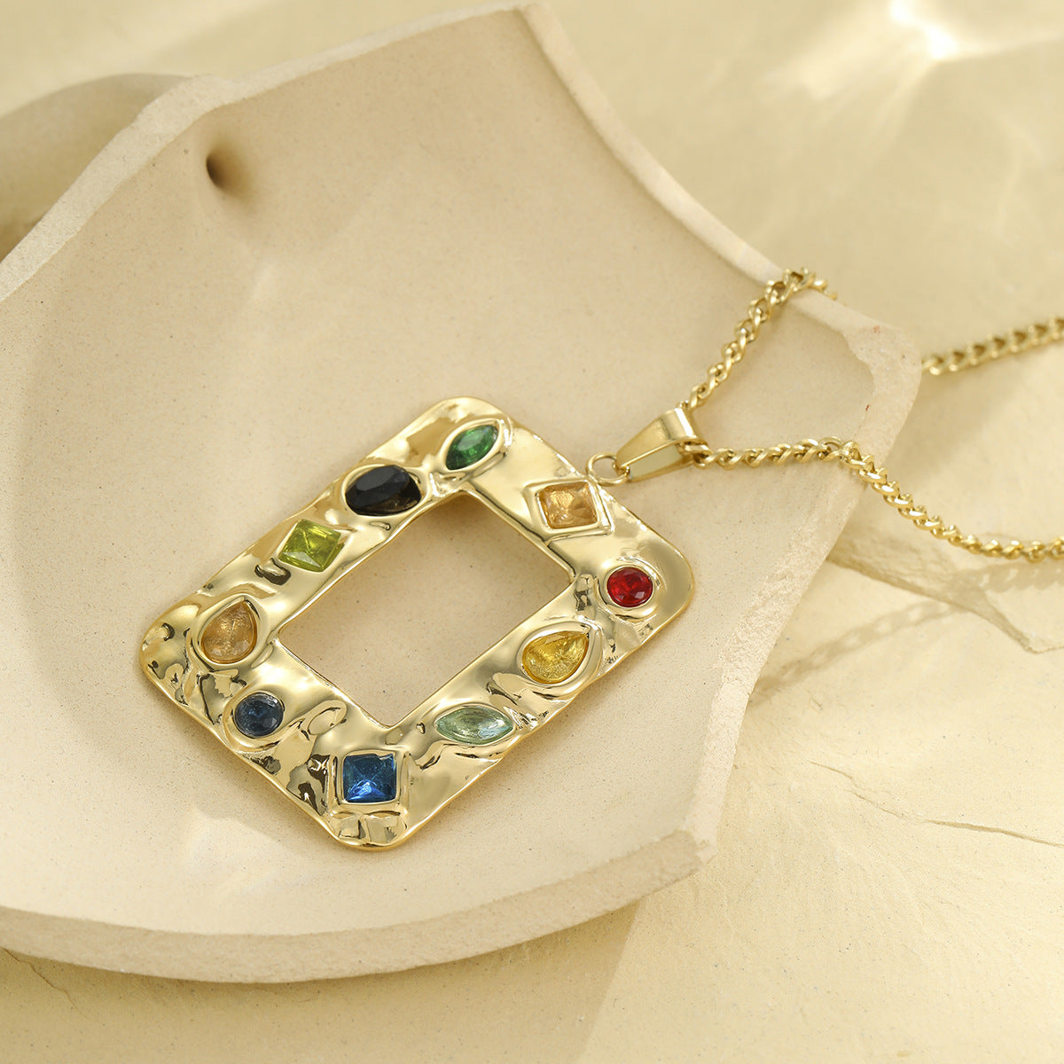 Wholesale  exaggerated stainless steel necklace color zircon love shaped  jewelry