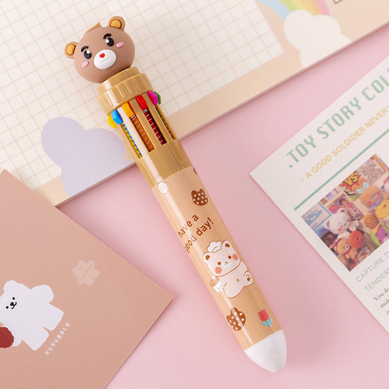 Wholesale Bear 10 Color Ballpoint Pen Cartoon Press Multicolor Color Pen