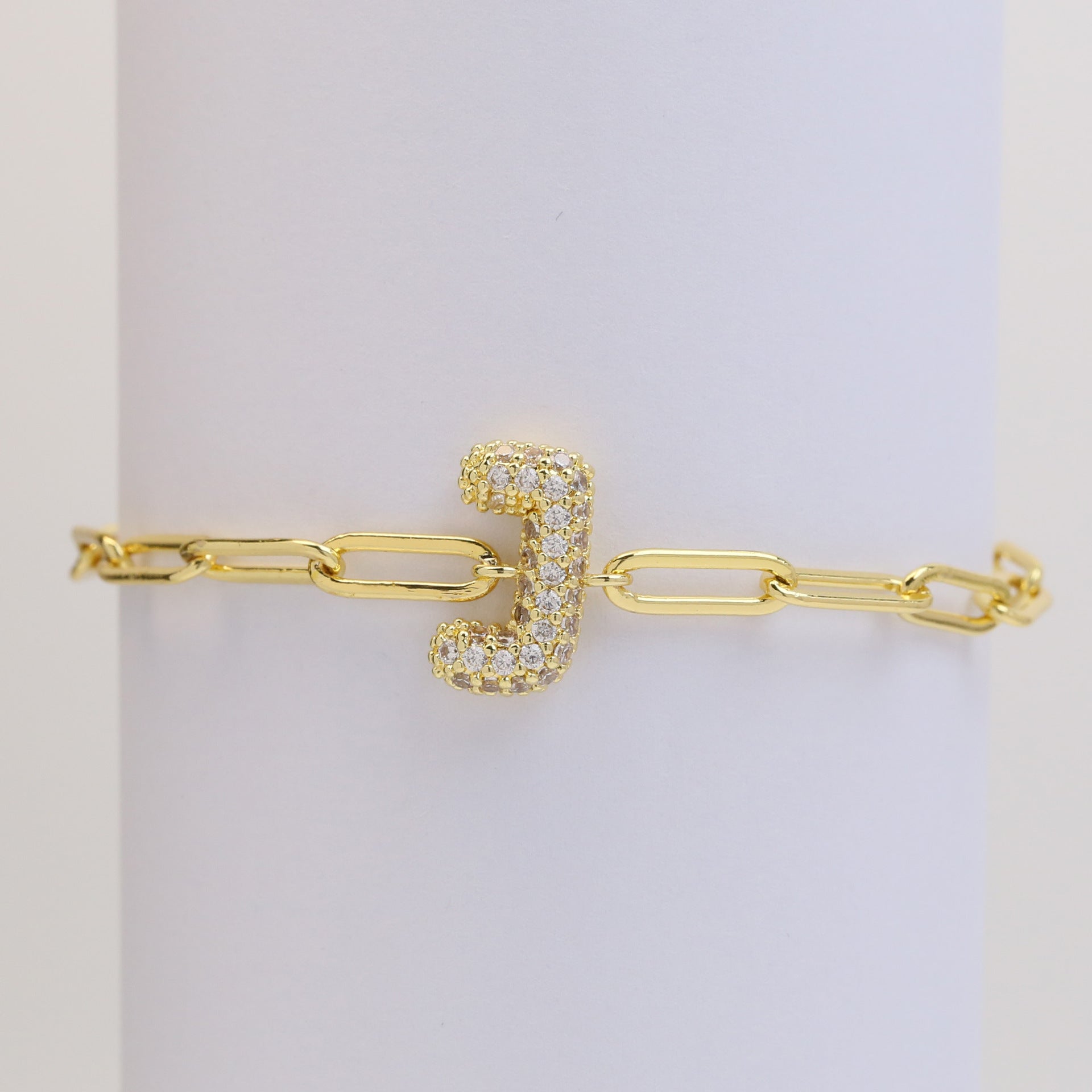 Wholesale 18k Bubble Balloon Diamond 26 Letter Paper Clip Adjustment Bracelet ACC-BT-BaiYi001