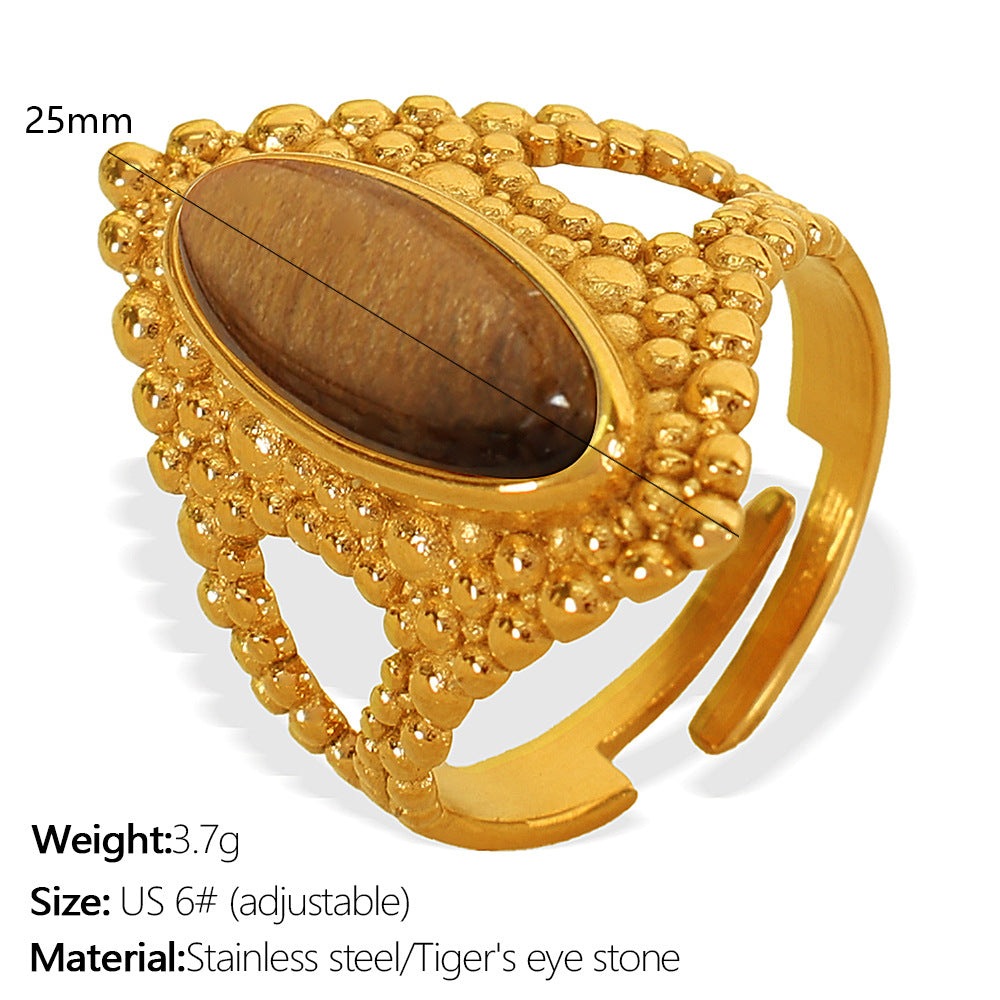 Wholesale Bohemian Resort Style Titanium Steel Titanium Steel Tiger Eye Stone Ring Personalized Fashion Open Ring