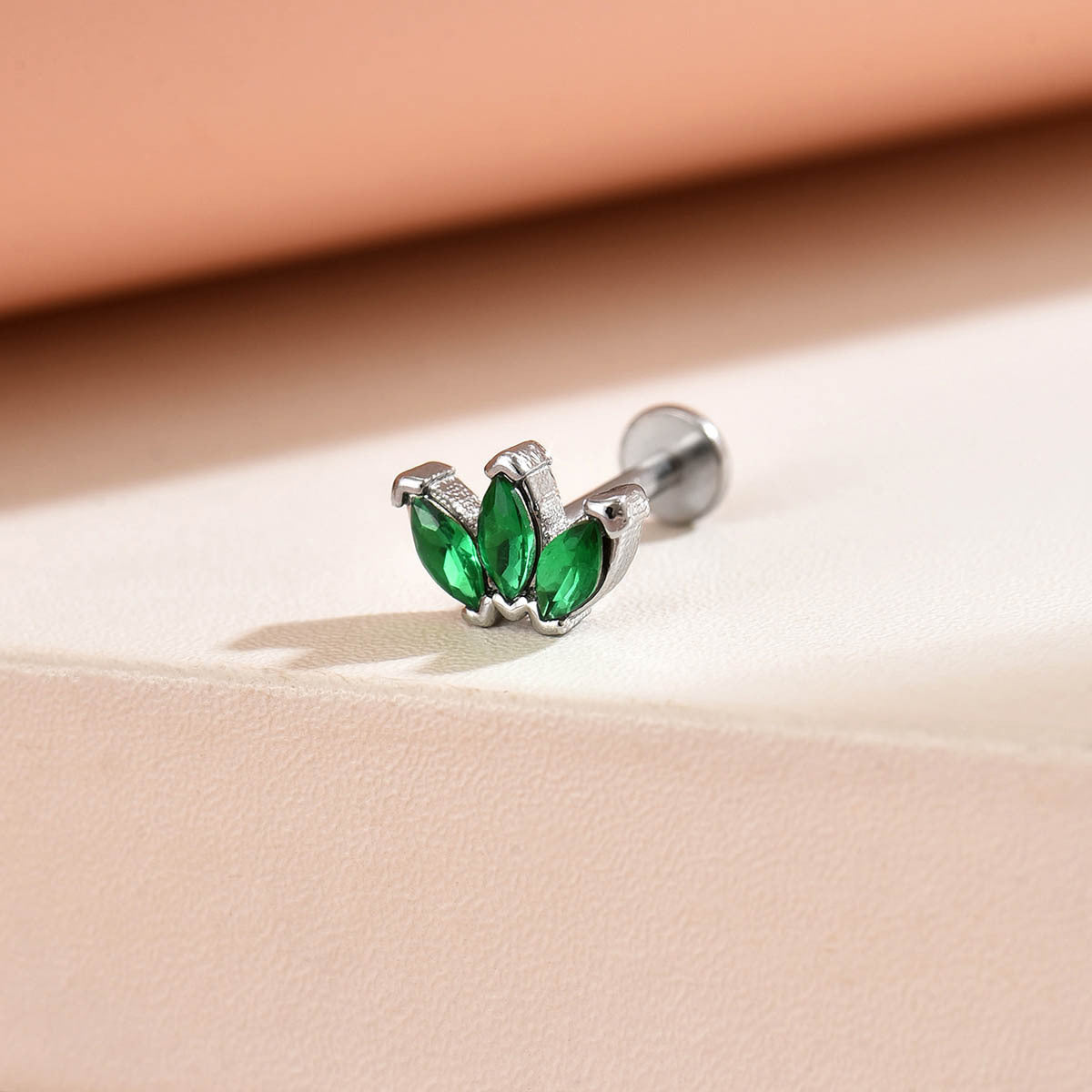 Wholesale 316L Internally Threaded Flat-Back Stud Piercing with Zircon Inlay
