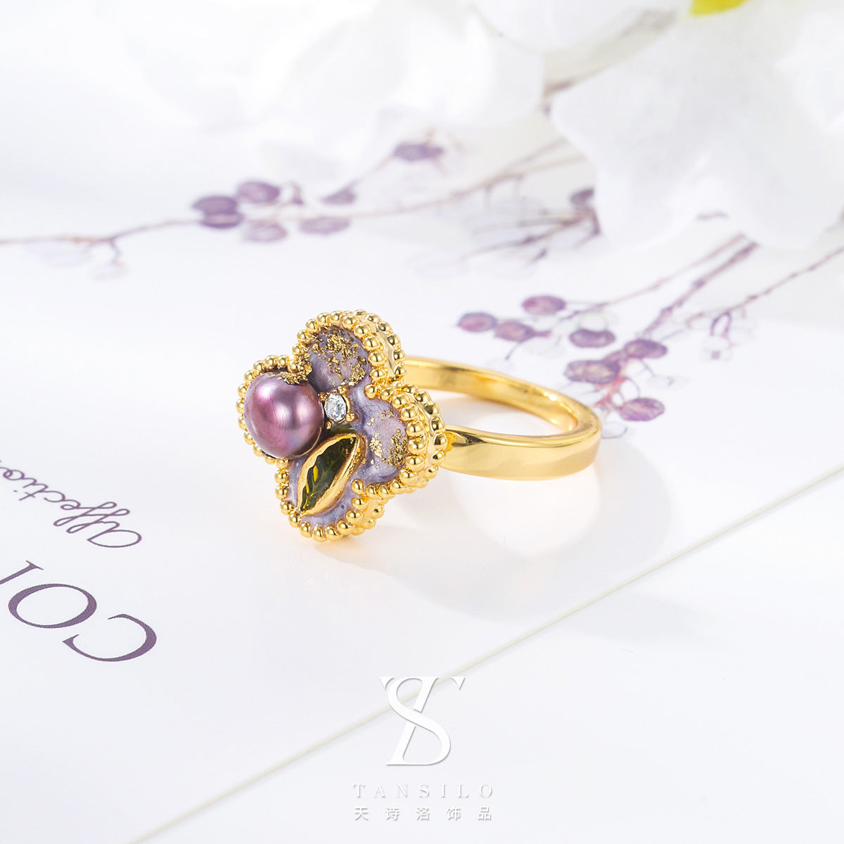 Wholesale Oil Painting Four-leaf Clover Ring