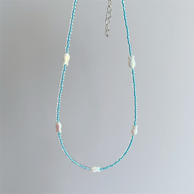 Wholesale Colorful Summer Dopamine Small Fish Pendant Blue Beaded Necklace
