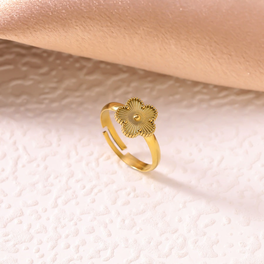 Wholesale Titanium Steel Five-Leaf Flower Adjustable Ring for Women