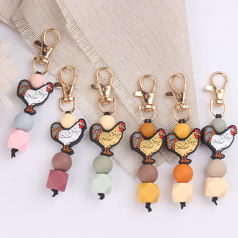 Wholesale Cartoon Rooster Silicone Beaded Keychains ACC-KC-GuangTian091