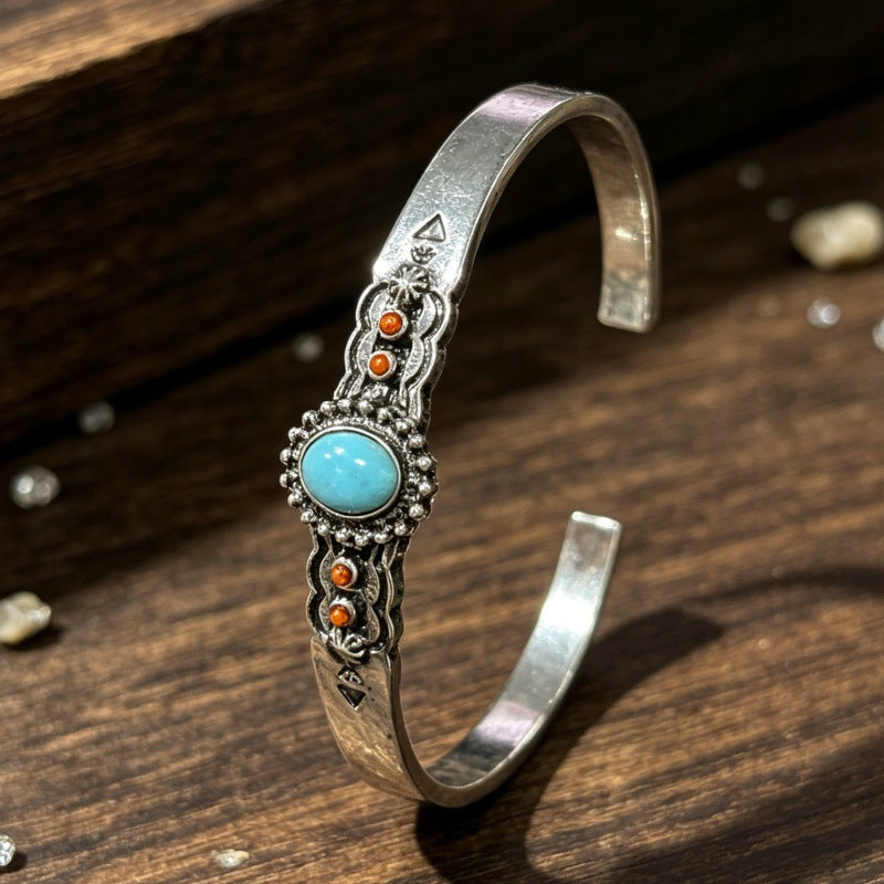 Wholesale Vintage Silver Tone Alloy Open Bangle Bracelet Western Geometric Design Chic Fashion Jewelry Accessory For Gift Or Boutique Resale