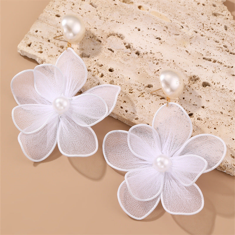 Wholesale Double-layer Silk Screen Flower Three-dimensional Flower  Earrings