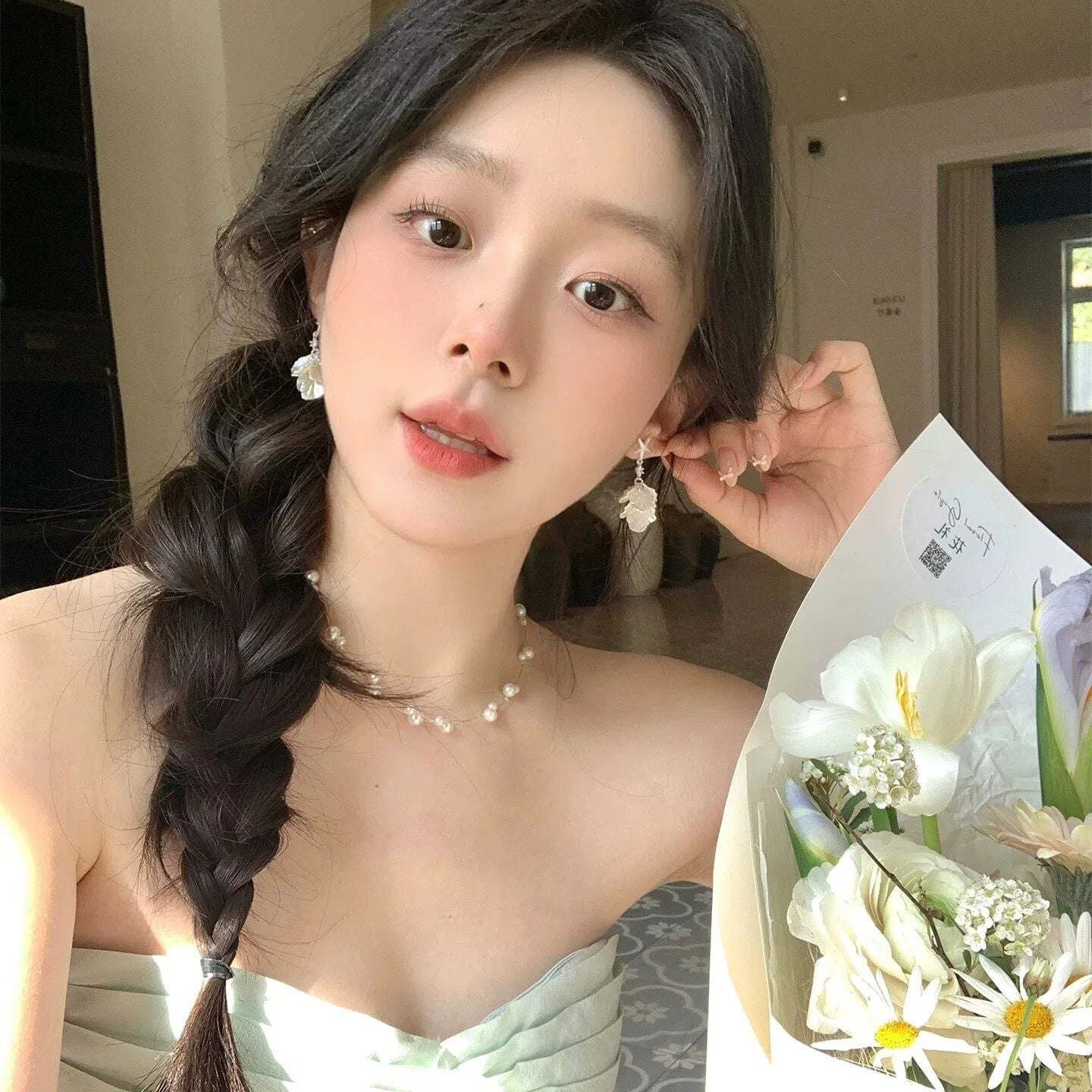 Wholesale Stylish Starfish Shell Flower Earrings Pink Blue Korean Design Diamond Accent for Seaside Vacation Party Accessory