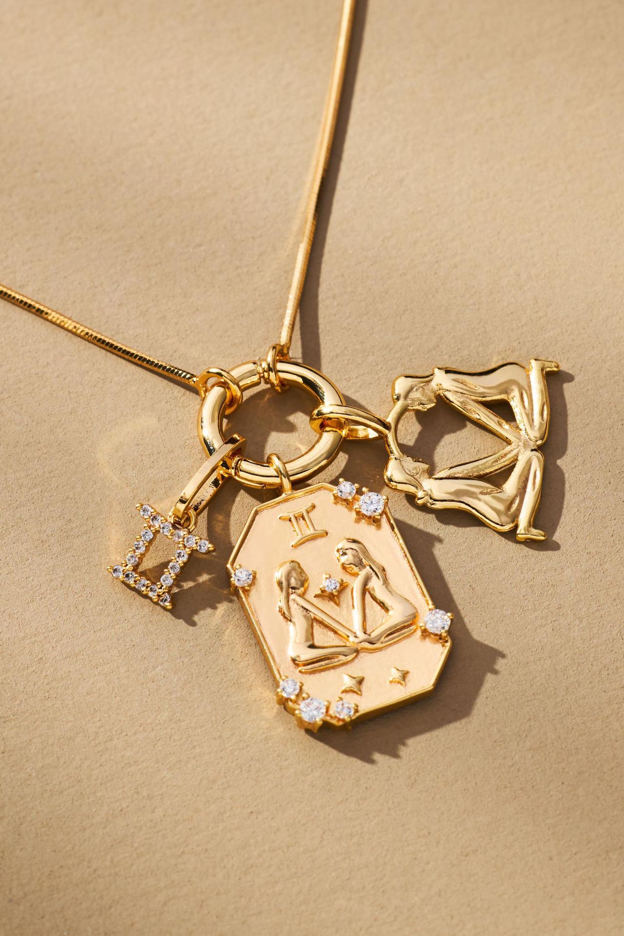 Wholesale 12 Zodiac Pendant Stainless Steel Zircon Necklace