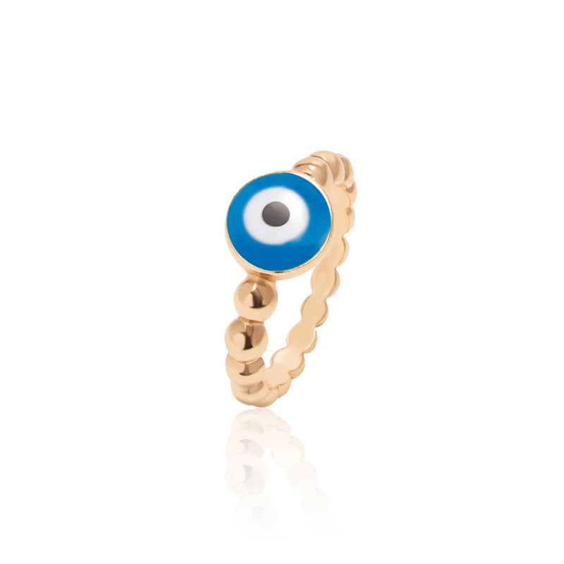 Wholesale Oil Painting Gold Plated Devil Eye Ring Adjustable Rings Stainless Steel ACC-RS-Chens001