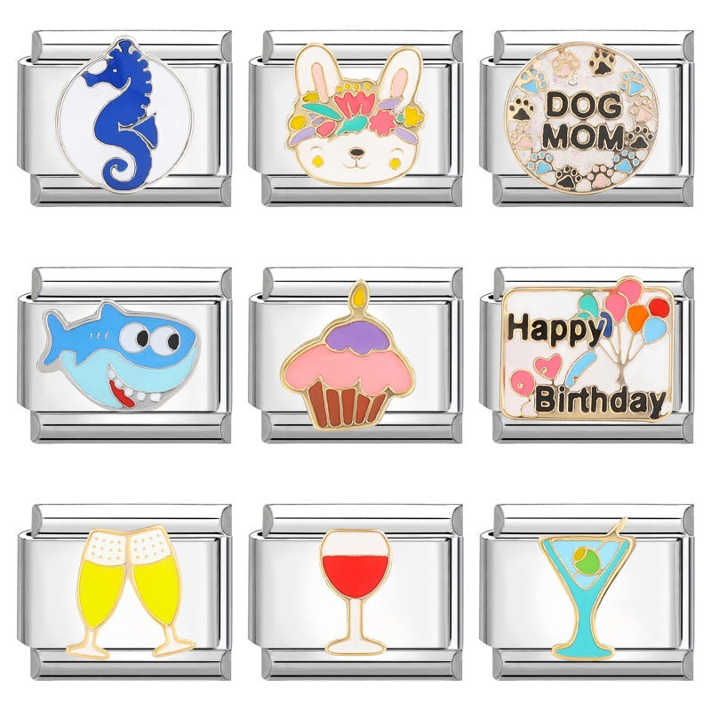 Wholesale Italian Charm Bracelet 9mm DIY Splicing Cute Cartoon Stainless Steel Composable Bracelet