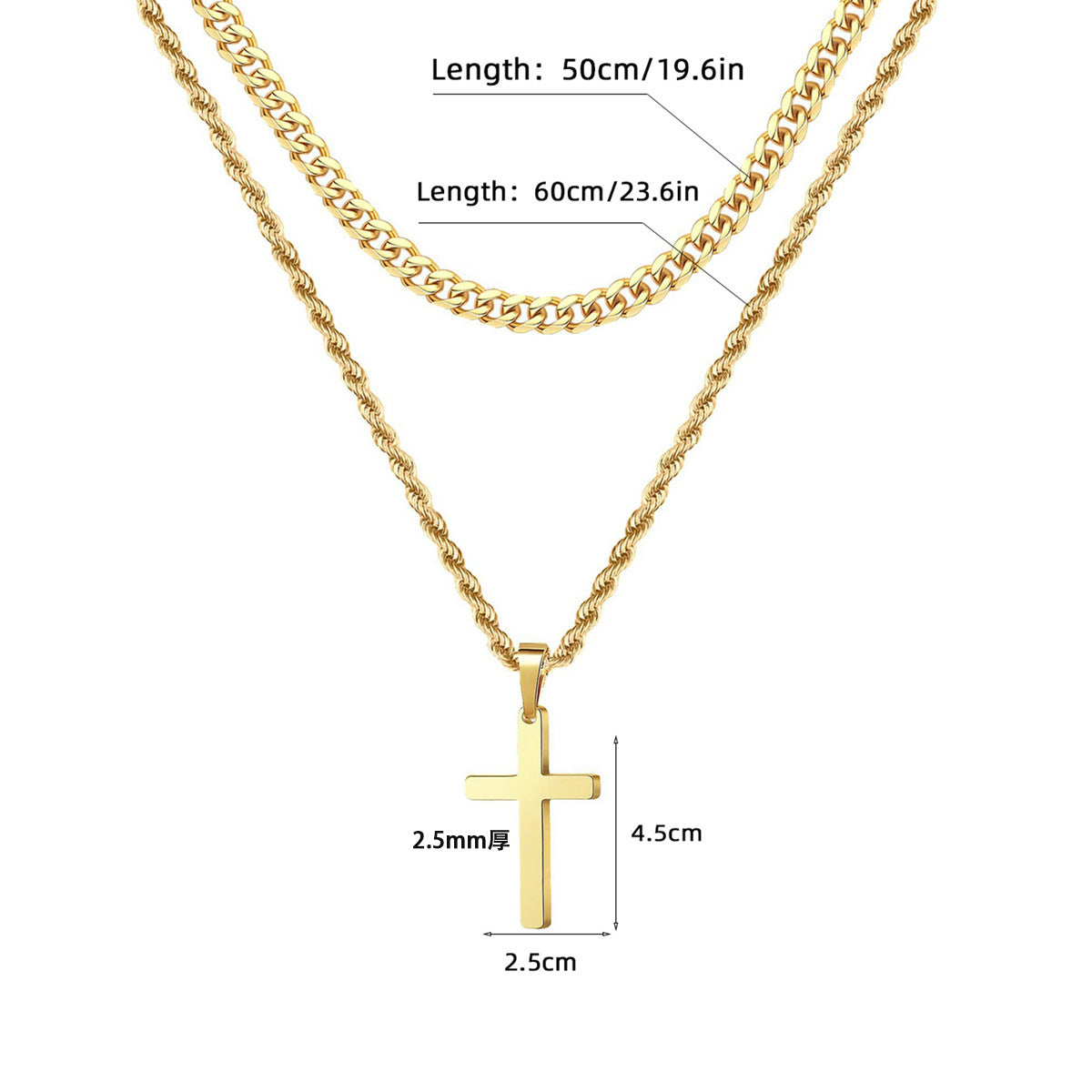 Wholesale Stainless Steel Double Twist Chain Cross Pendant Necklace