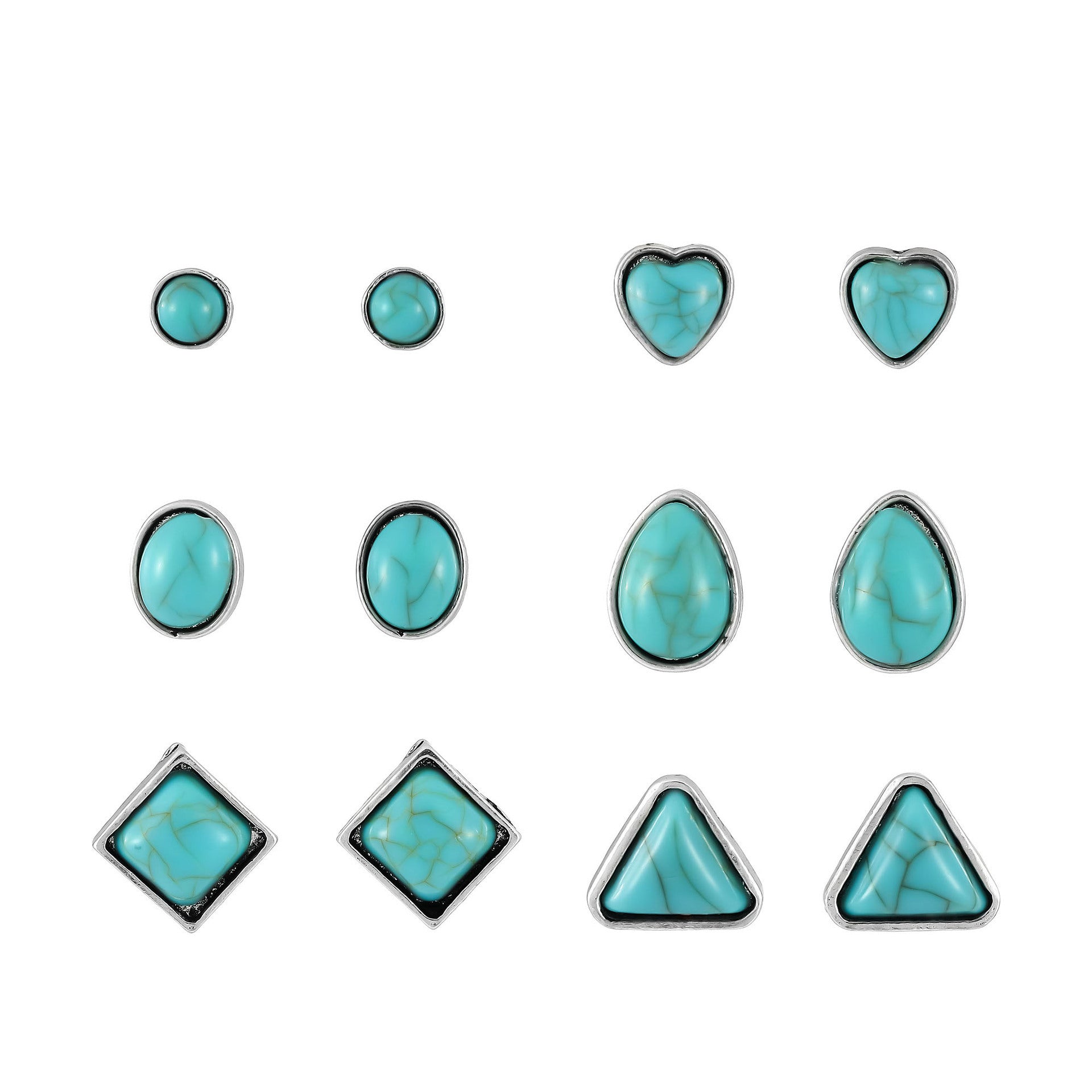Wholesale retro geometric love teardrop turquoise 6 pairs of suit earrings  set