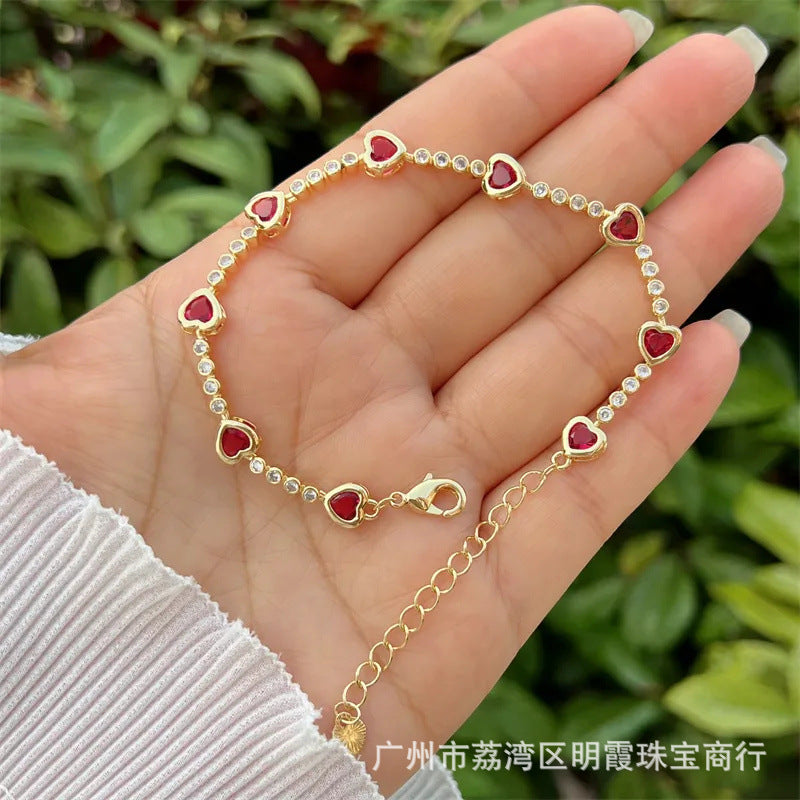 Wholesale 18K Gold-Plated Copper Diamond-set Zirconia Heart Bracelet