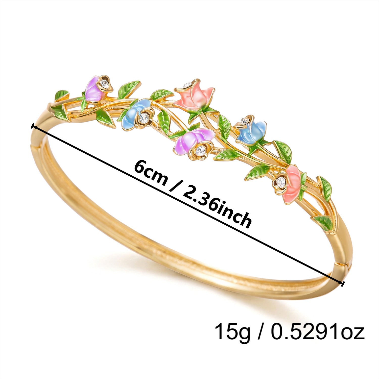 Wholesale Retro Enamel Flower Open Bangle For Women Hollow Out Copper Jewelry Accessory Boutique Resale Party Gift