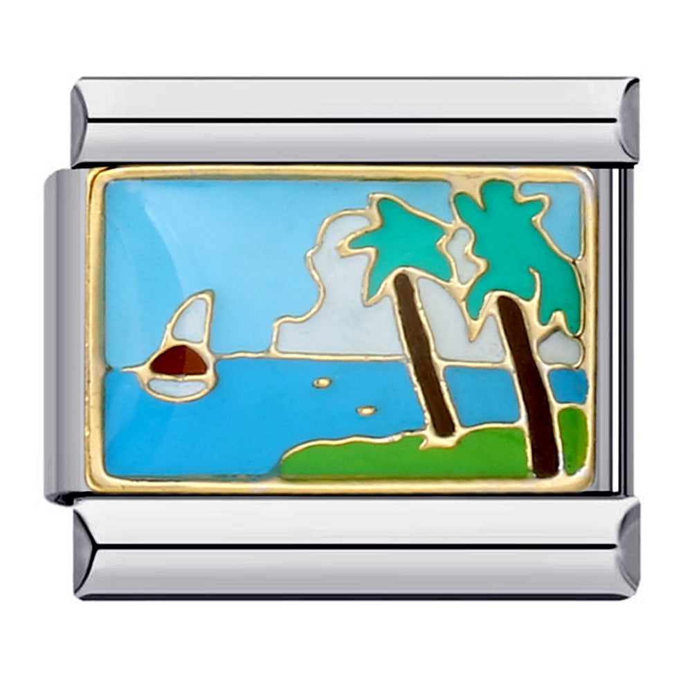 Wholesale Italian Module Bracelet Welding Oil Dropping Titanium Steel Bracelet DIY Italian Charms