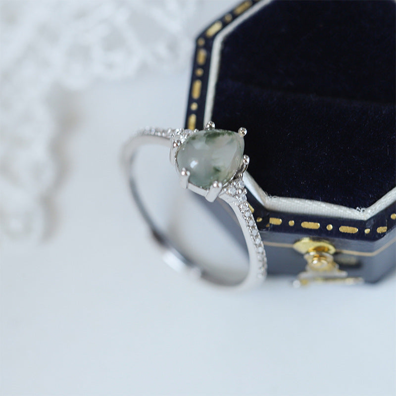 Wholesale S925 Silver Green Moss Agate Ring