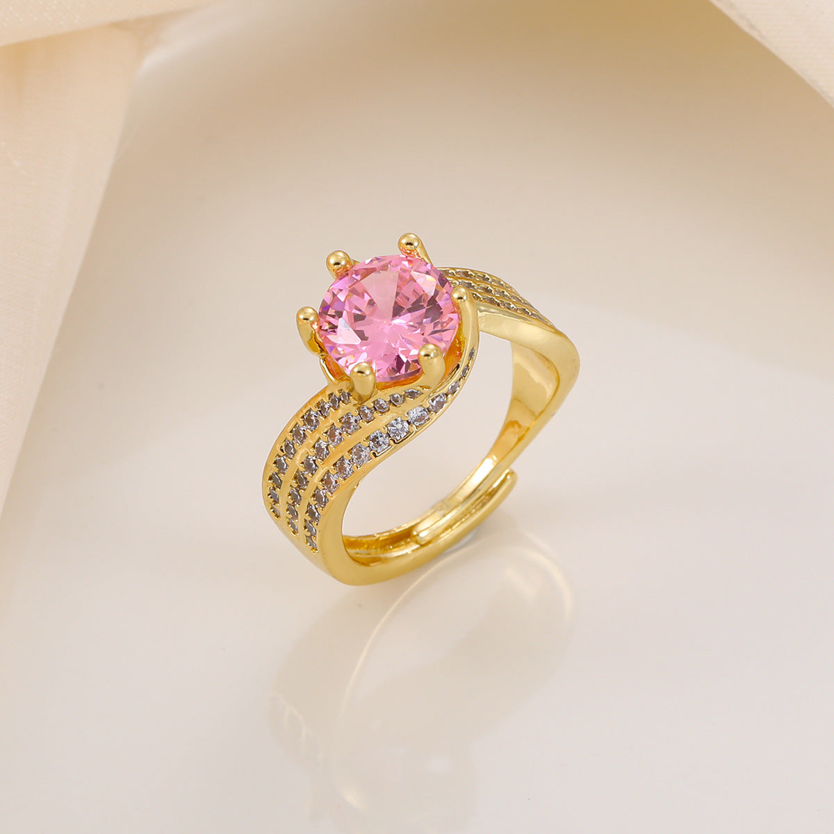 Wholesale Adjustable copper ring with zircon setting stylish and unique design