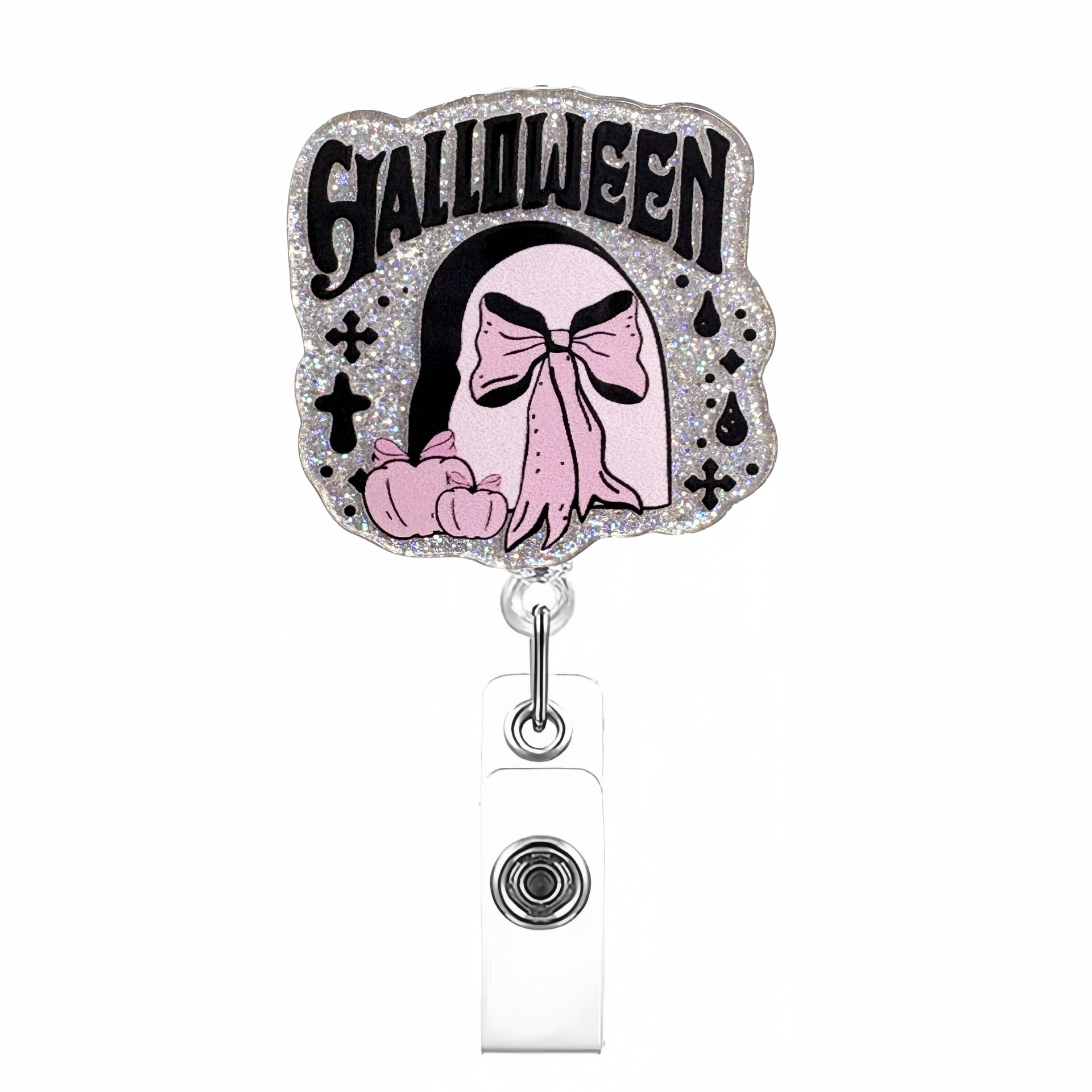Wholesale Acrylic Ghost Nurse Badge Holder Retractable ID Reel - Trendy Casual Everyday Accessory
