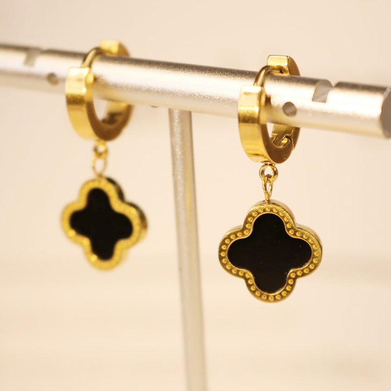 Wholesale  Four-leaf Clover Micro-inlaid Flowers Light Luxury Elegant Retro Earrings