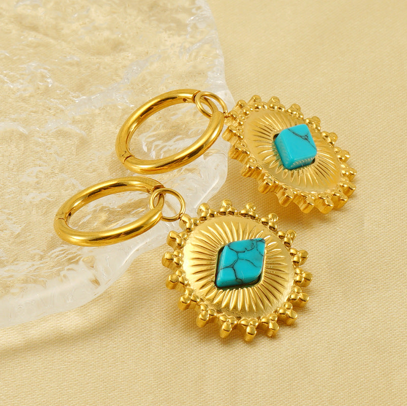 Wholesale stainless steel blue turquoise earrings