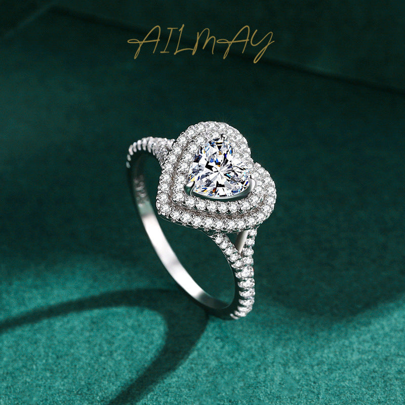 Wholesale s925 sterling silver heart shaped artificial diamond ring
