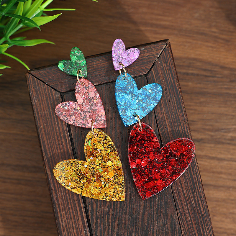 Wholesale Gradient Sequin Heart Acrylic Earrings,  Sweet Style - Fashion Jewelry Accessory for Gift or Boutique Resale