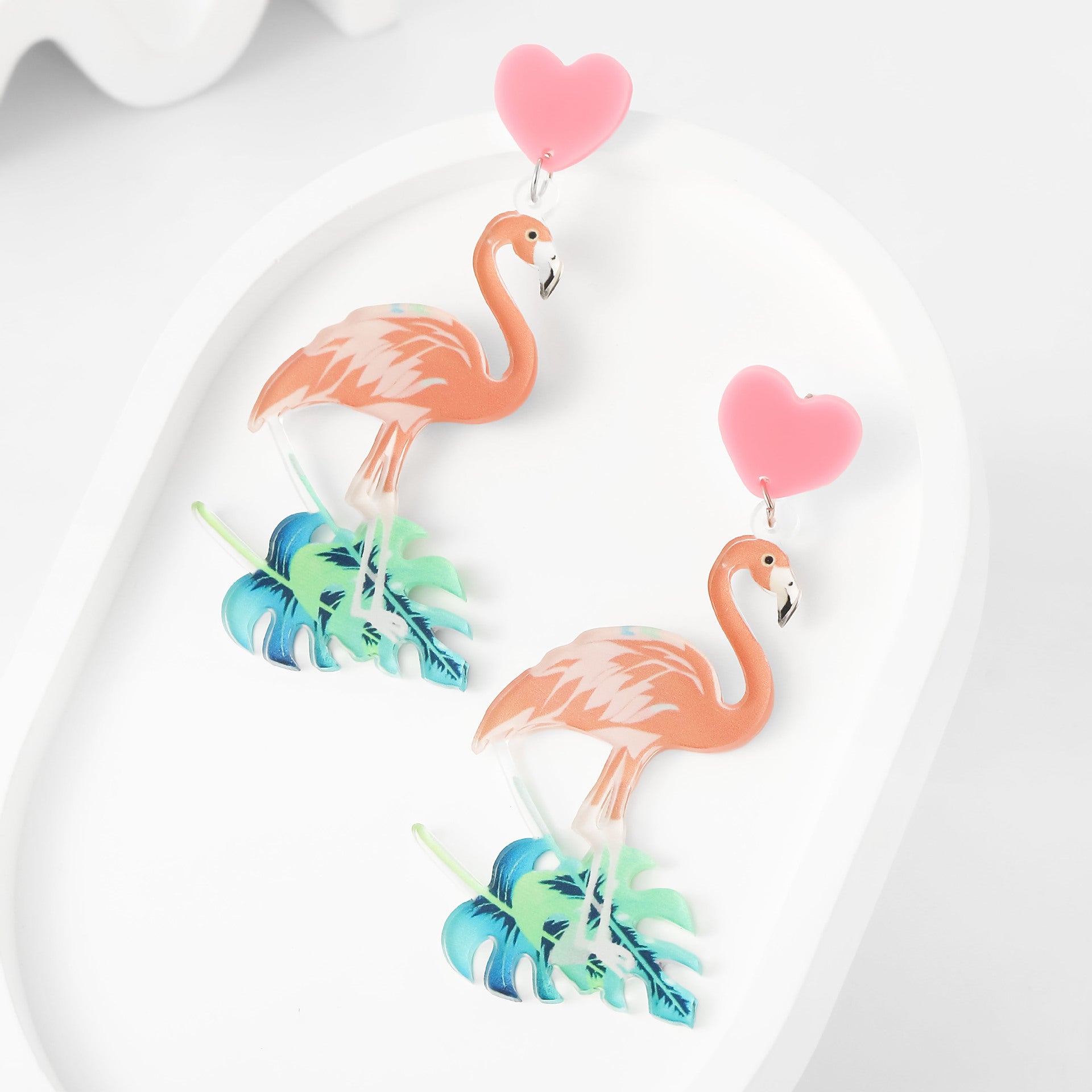 Wholesale Light luxury heart flamingo earrings