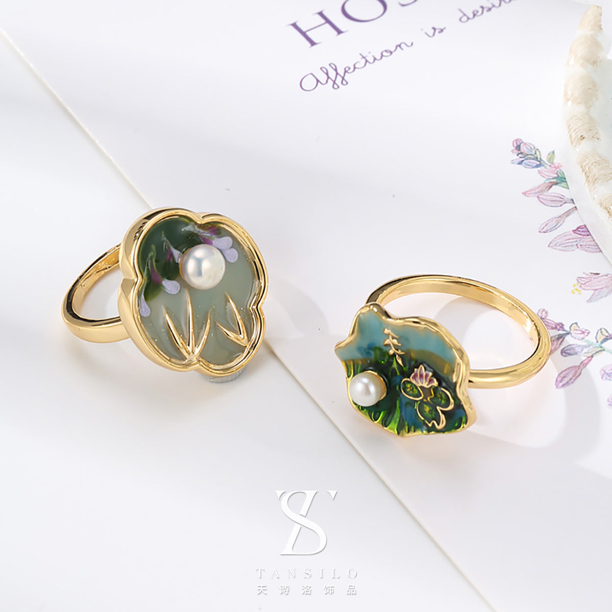 Wholesale  Oil Painting Leaf Flower Oil Painting Ring