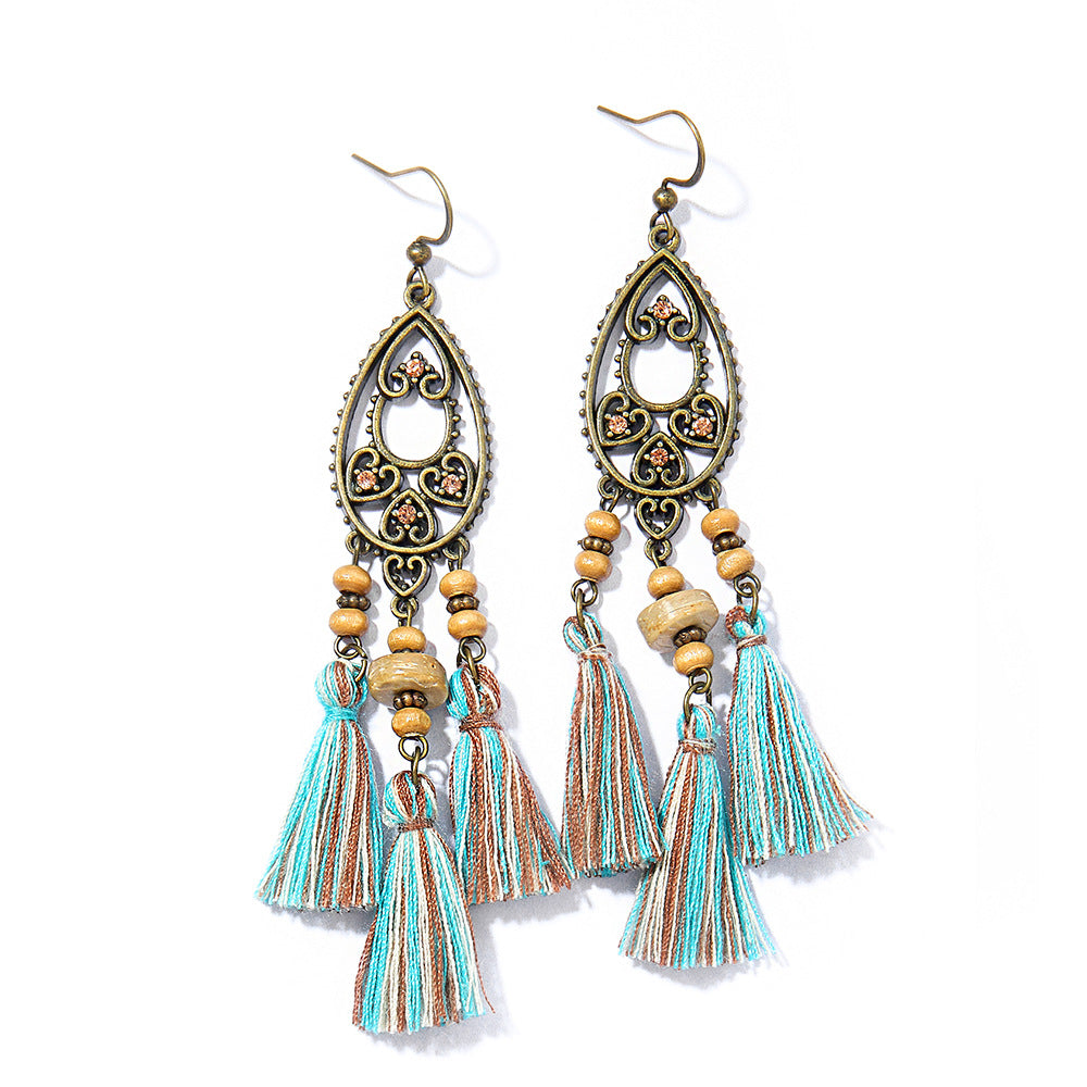 Wholesale Handmade Woven Tassel Earrings Bohemian Style Zinc Alloy Summer Beach Holiday Fashion Accessory