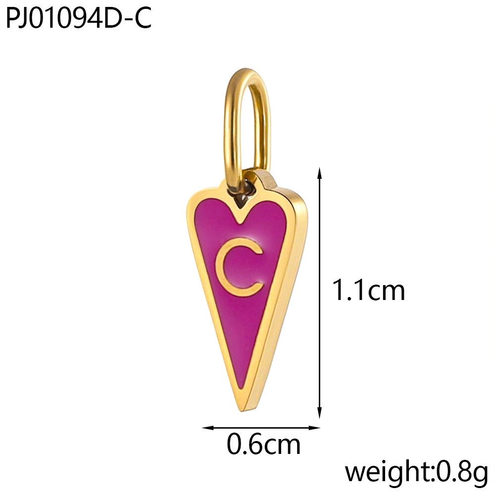 Wholesale Single-sided oil-dropping heart 26 English letters stainless pendant