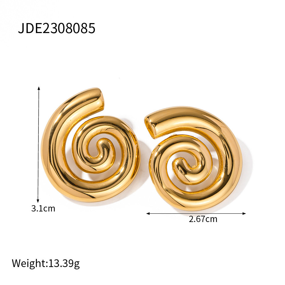 Wholesale 18K Gold Stainless Steel Rotating Thread Thread Earrings Women's Jewelry Vintage Earrings ACC-ES-ZhongXin006