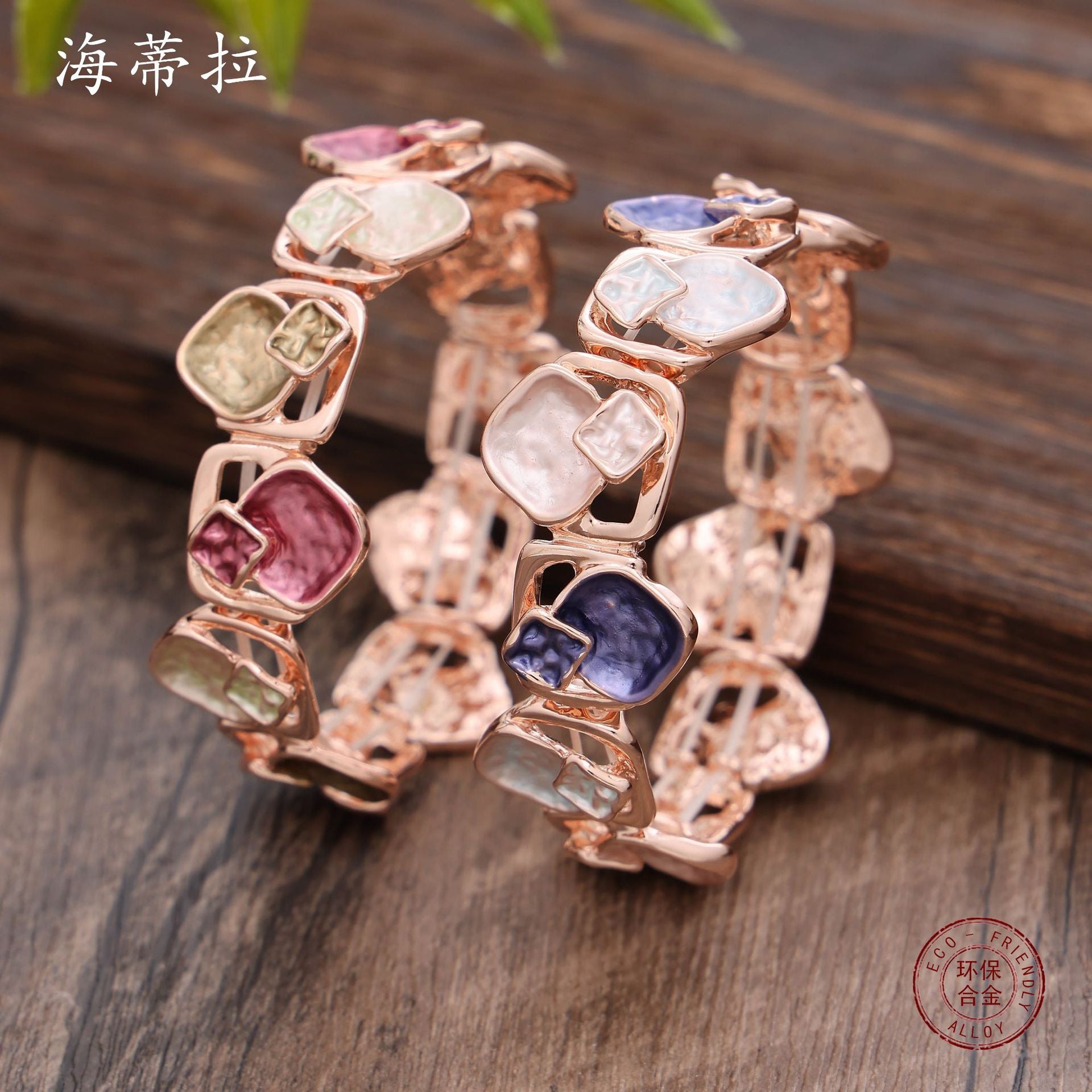 Wholesale  square geometric stitching environmental protection alloy bracelet