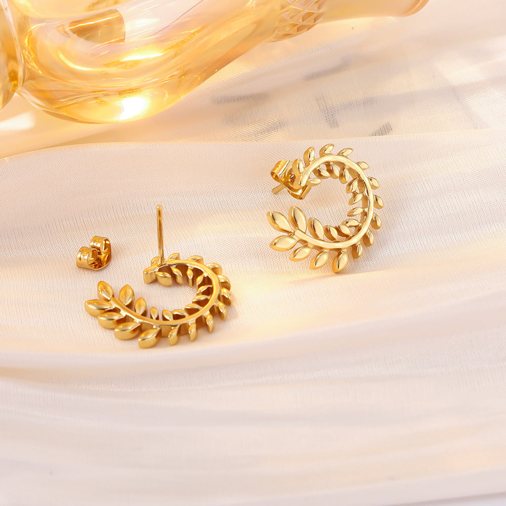 Wholesale Trendy Gold Wheat Ear Earrings For Women 18K Gold Plated Stainless Steel Jewelry Accessory