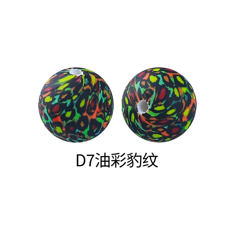 Wholesale 100pcs Western Style Aztec Denim Leopard Print 15mm Silicone Beads DIY Beading Accessories ACC-BDS-RongFa009