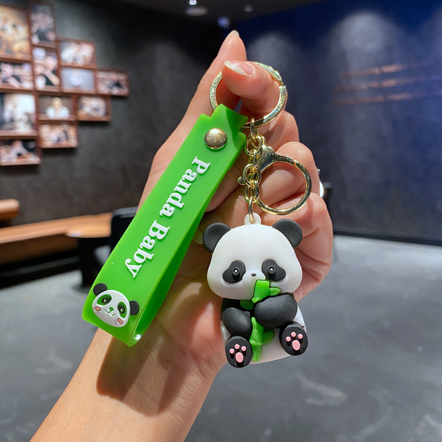 Wholesale Cartoon Panda Holding Bamboo PVC Soft Adhesive Cute Keychain ACC-KC-XinShu020