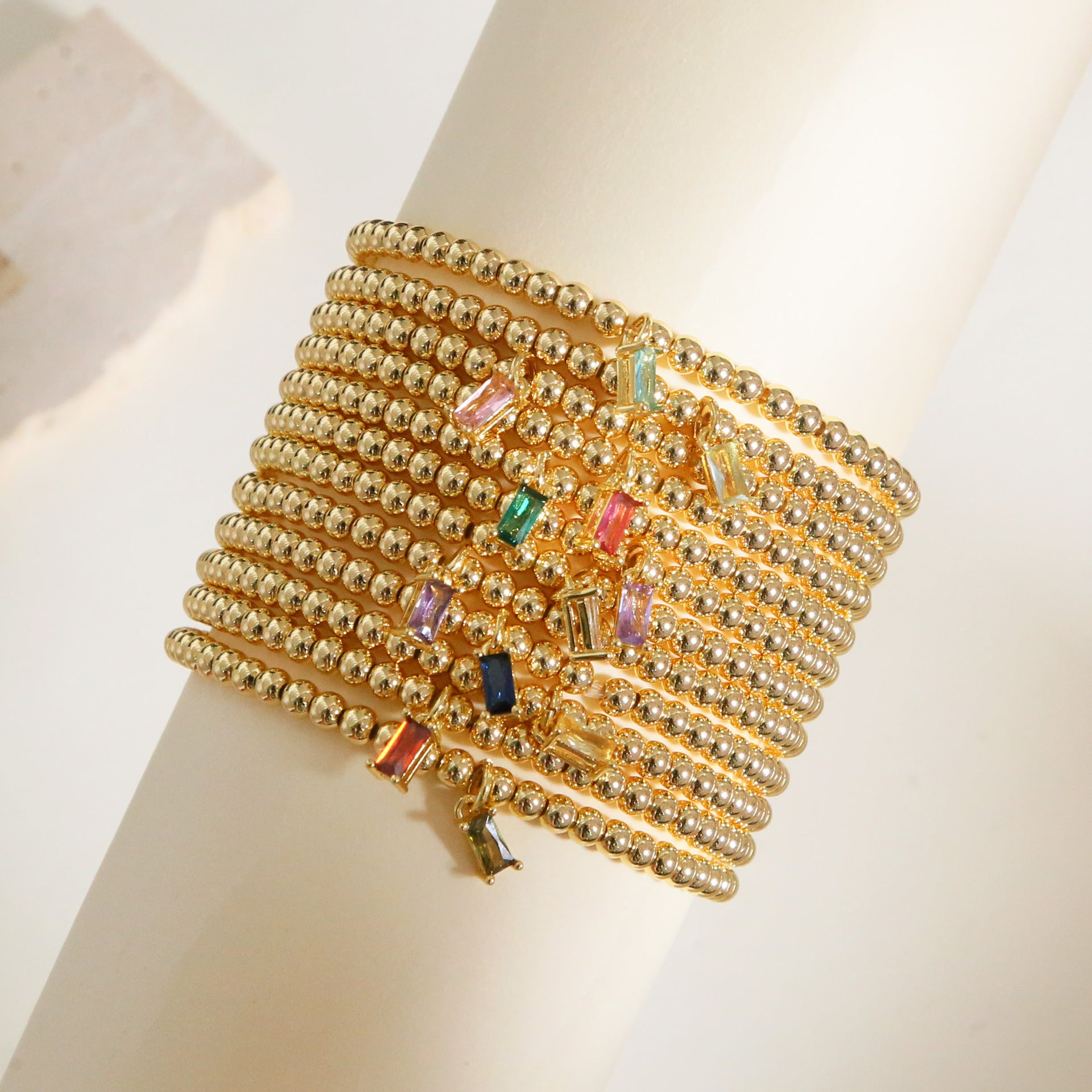 Wholesale 18k Golden Twelve birthstone December Stone Color Sugar Zircon Pendant Copper Beads  Bracelet