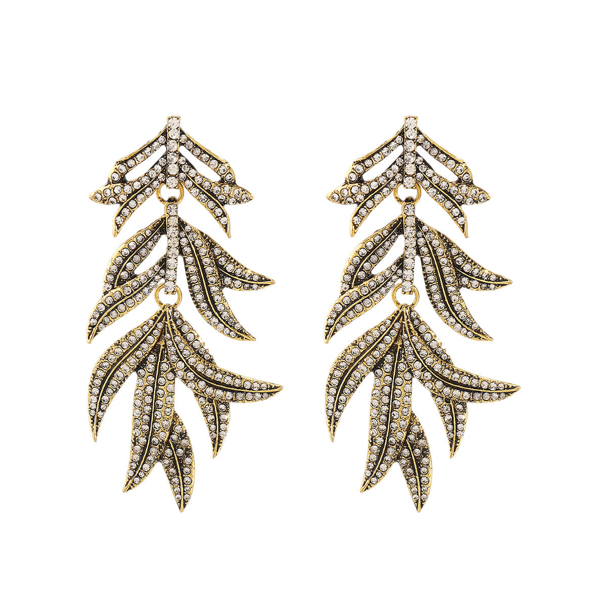 Wholesale  leaf diamond earrings metal earrings