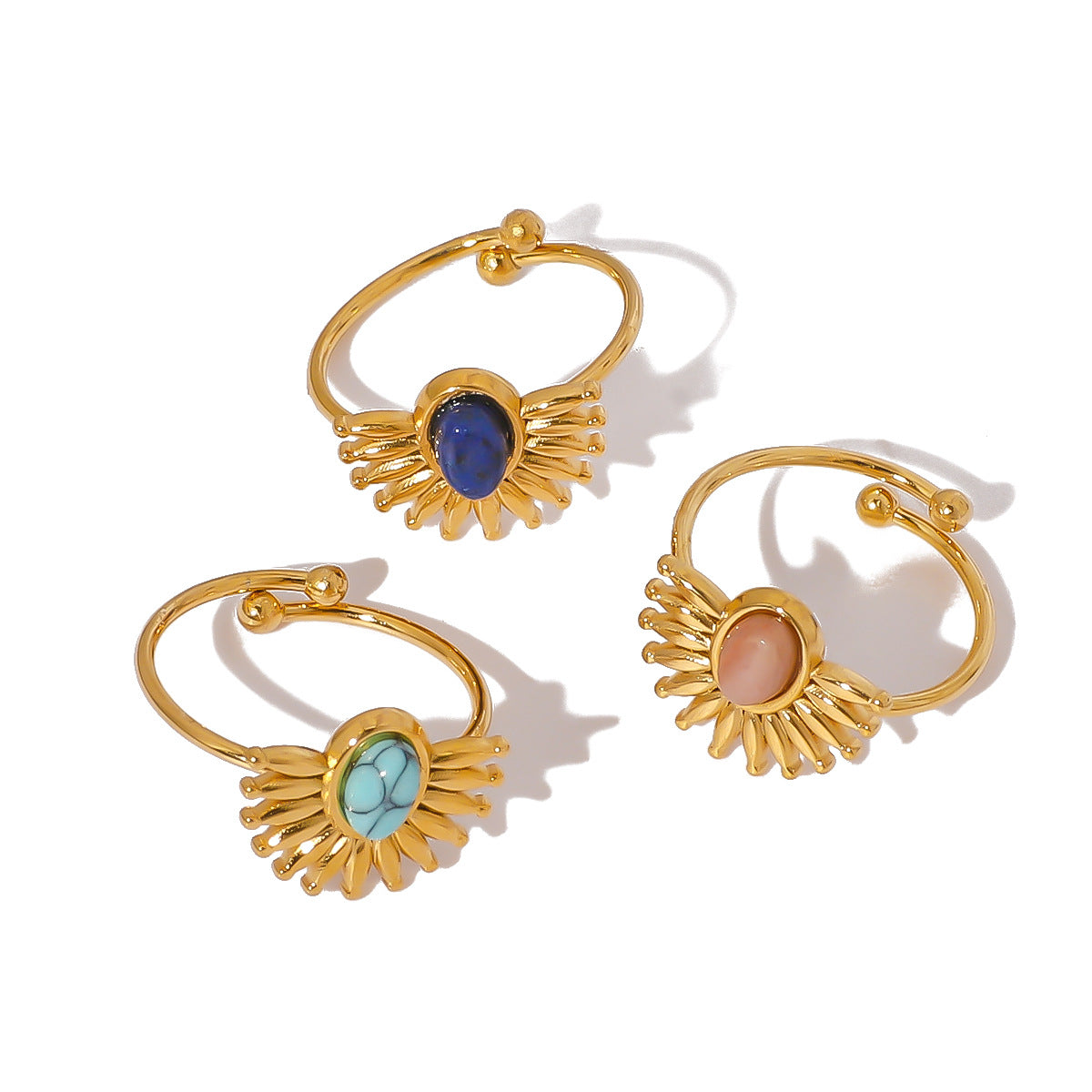 Wholesale Stainless Steel Sun Shape Inlaid Natural Stone Open Rings ACC-RS-XinY012