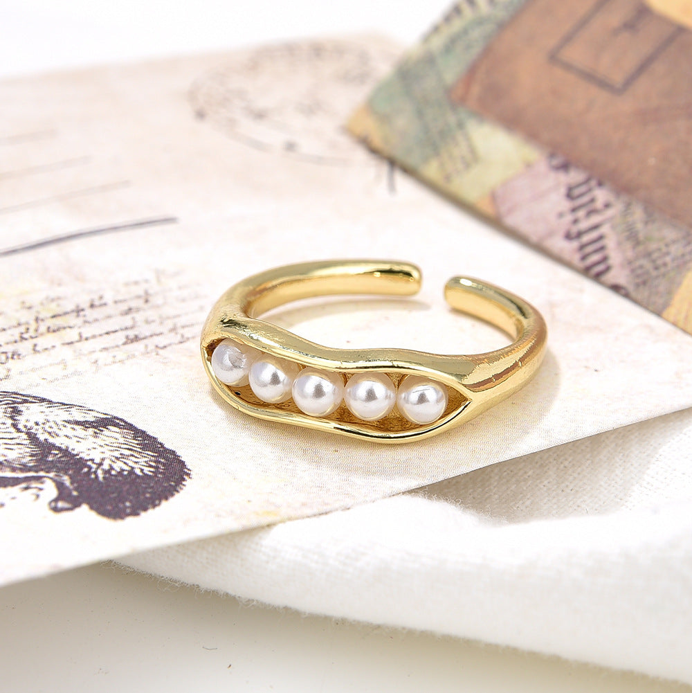 Wholesale Pea Baroque Zircon Electroplated Adjustable Ring