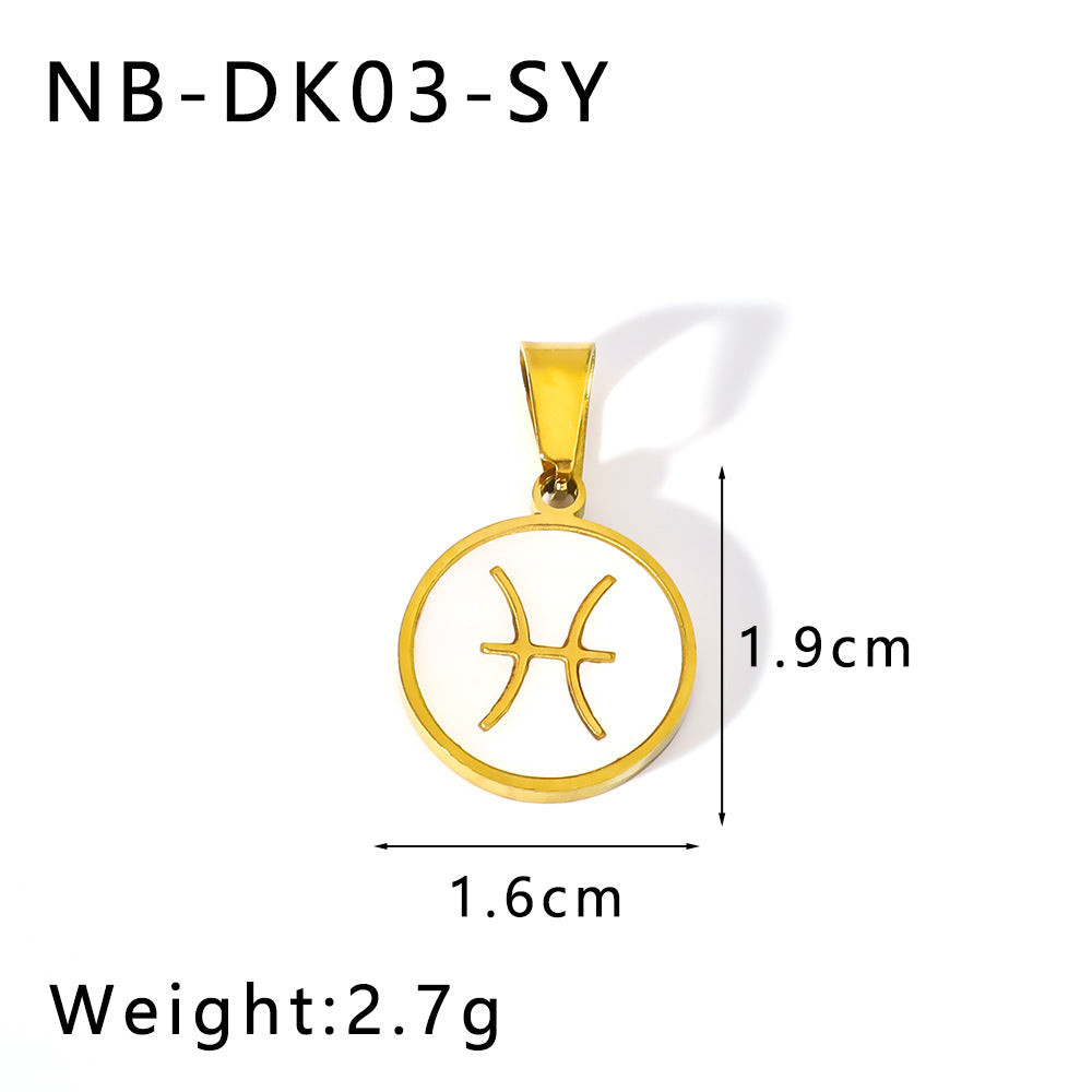 Wholesale  twelve constellation pendant inlaid natural white seashells stainless steel necklace