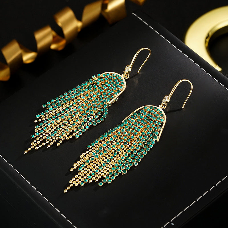 Wholesale 925 silver needle  18K gold color grab chain tassel earrings