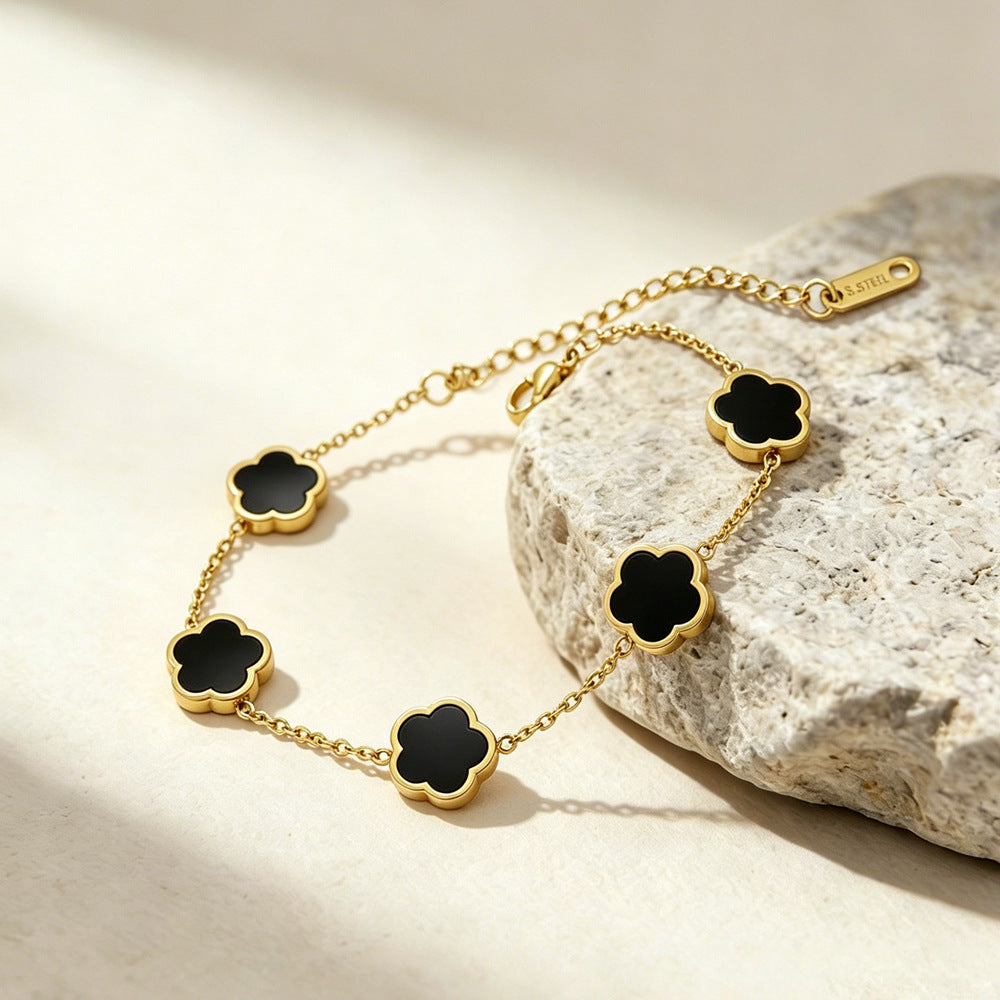 Wholesale Fashionable Stainless Steel Five-Leaf Flower Bracelet Gold Black for Women Everyday Jewelry Accessory